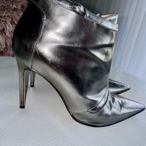 Manolo Blahnik Metallic Silver Pointed-Toe Ankle Booties
